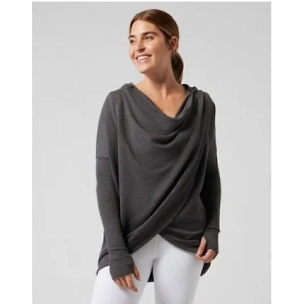 Athleta Hoodie Gray Purana Criss Cross Fleece Lined Sweatshirt XS